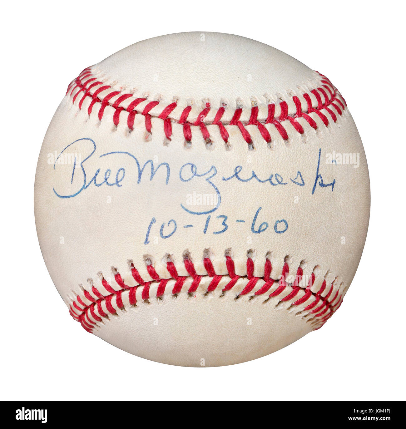 Baseball autographiée par les Pirates de Pittsburgh le deuxième but Bill Mazeroski en date du 10-13-60. Le projet de loi est le seul joueur dans l'histoire de la MLB à frapper une promenade off Page d'accueil Banque D'Images