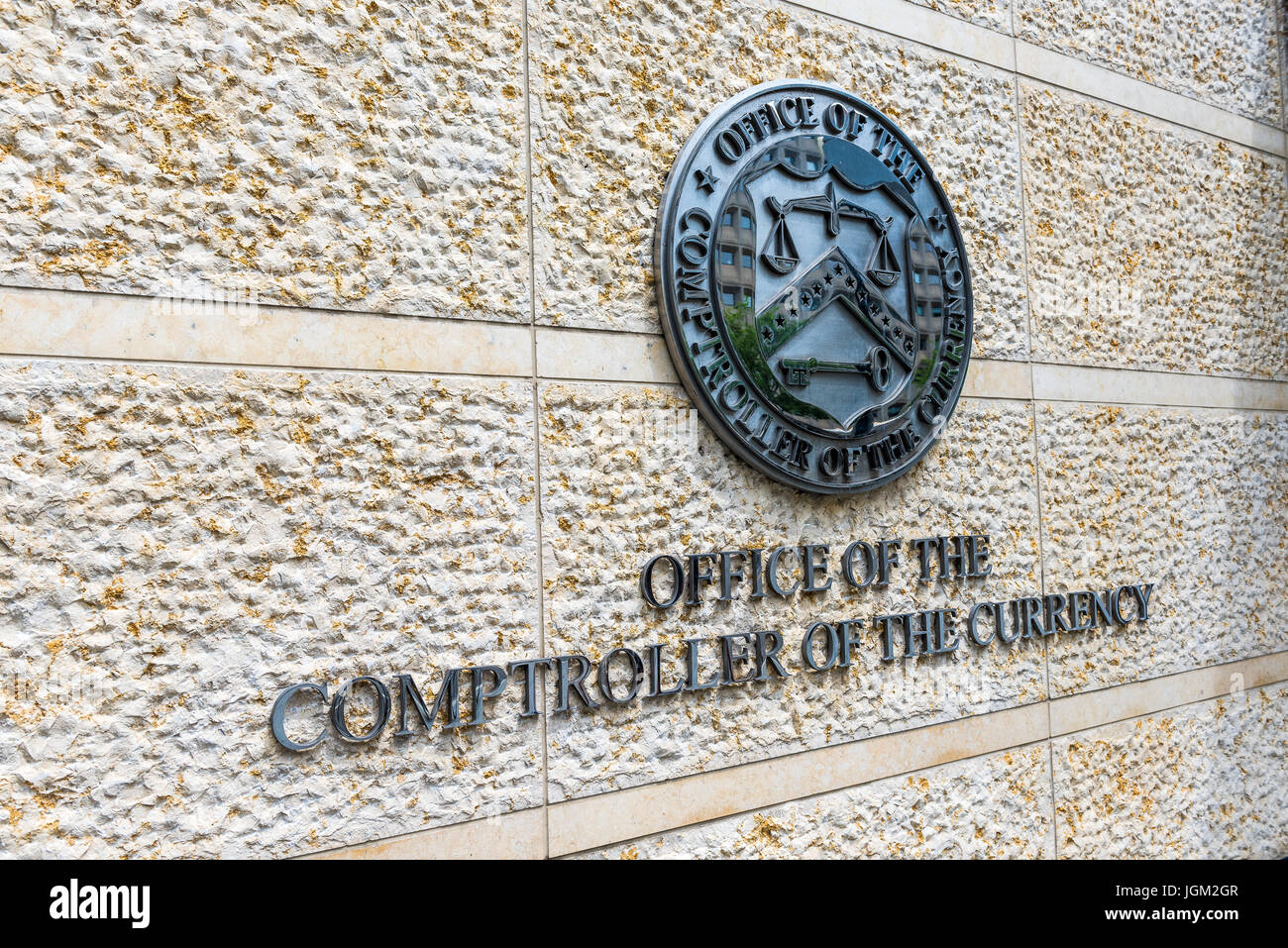 Washington DC, USA - 3 juillet 2017 : Bureau du contrôleur de la monnaie, au centre-ville de logo et inscription Banque D'Images