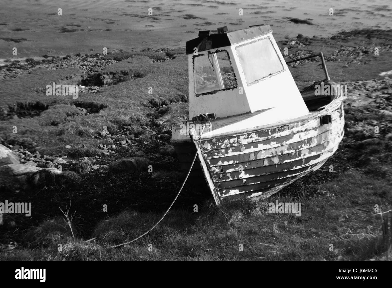 Bateau cassé en crabe, Isle Of Lewis, Scotland Banque D'Images