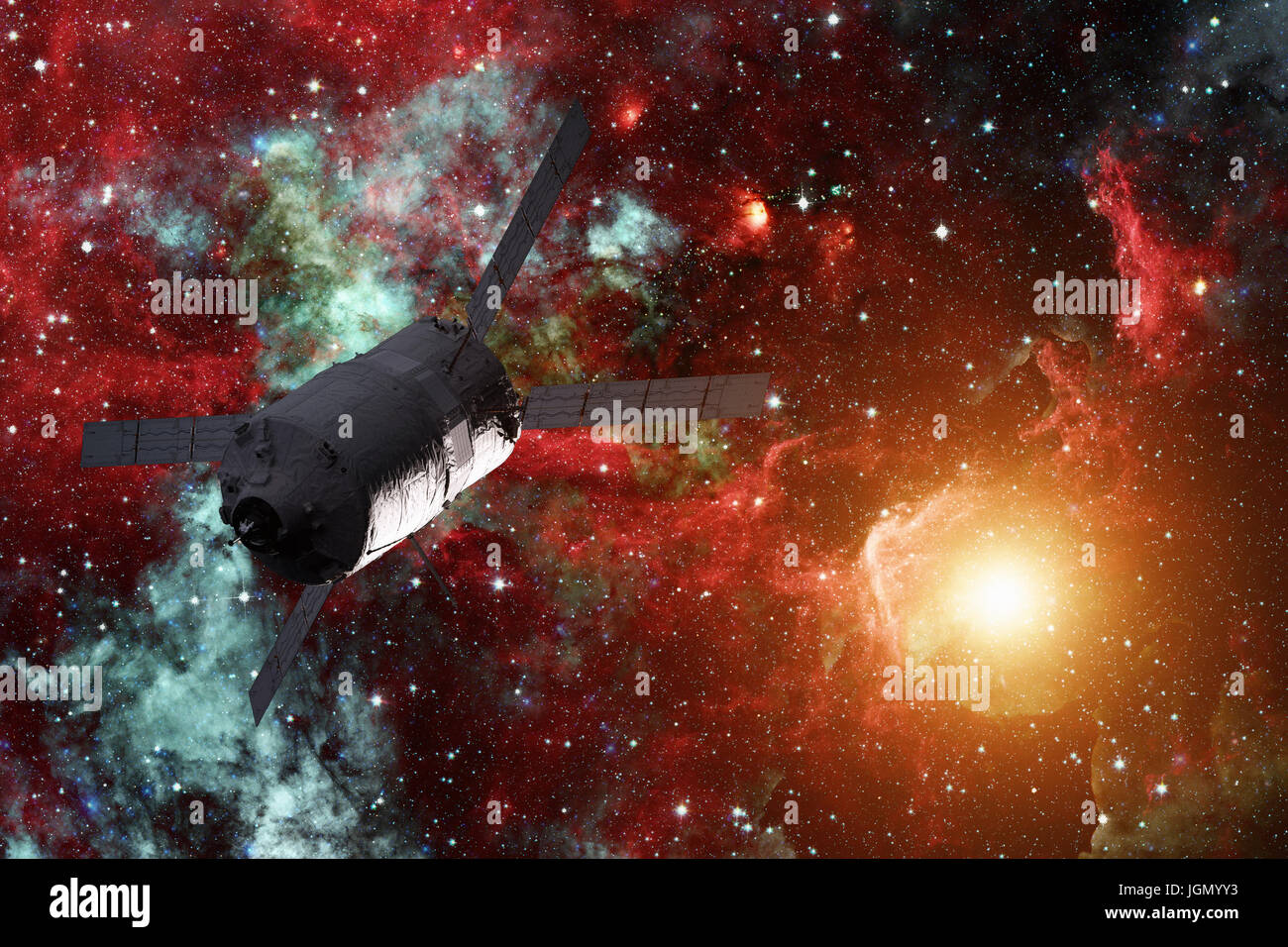 Vaisseaux Cargo - Le véhicule de transfert automatique sur galaxie spirale. Banque D'Images