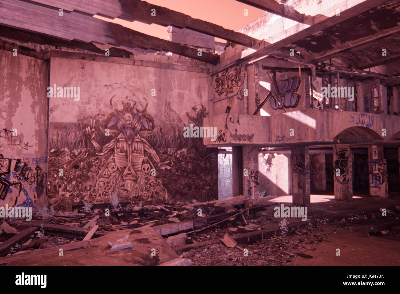 La photographie infrarouge infrarouge photos photos des ruines de St Peter's Seminary, Cardross, Ecosse, 2012 hauteur de son délabrement avant restauration Banque D'Images