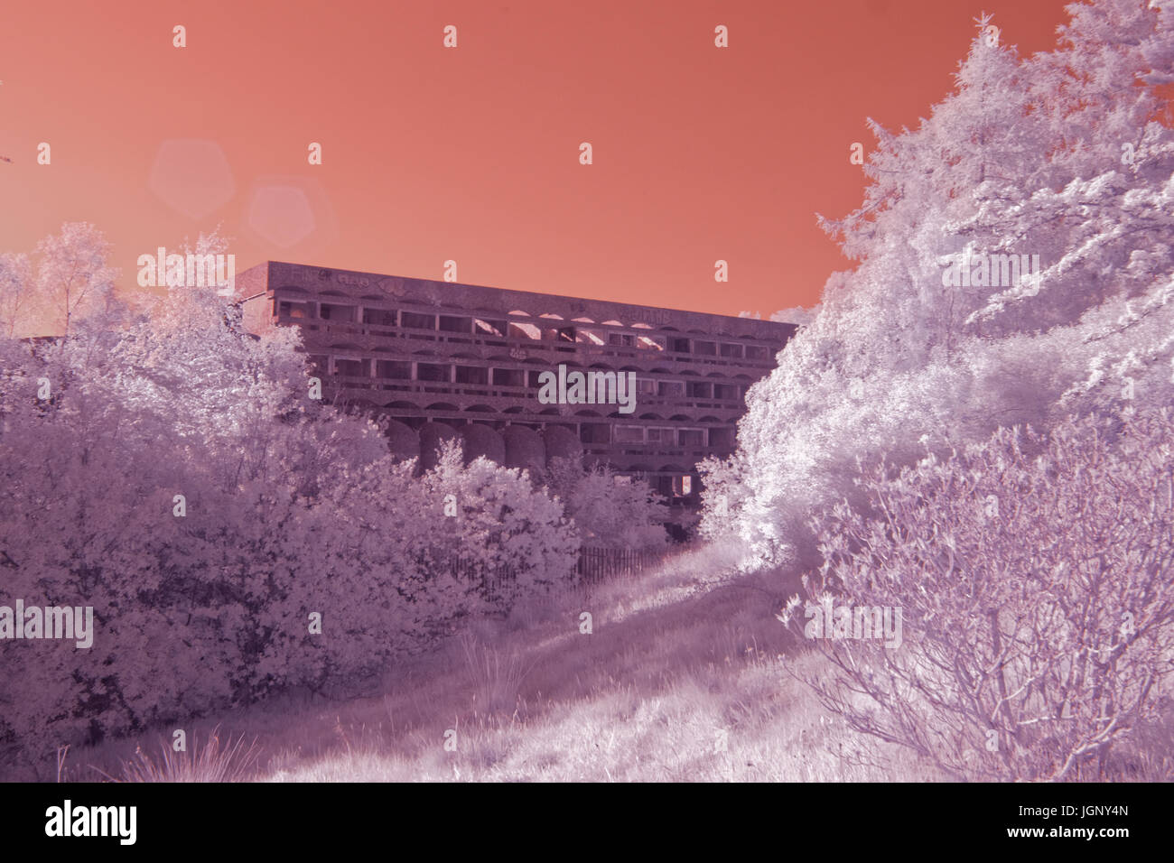 La photographie infrarouge infrarouge photos photos des ruines de St Peter's Seminary, Cardross, Ecosse, 2012 hauteur de son délabrement avant restauration Banque D'Images