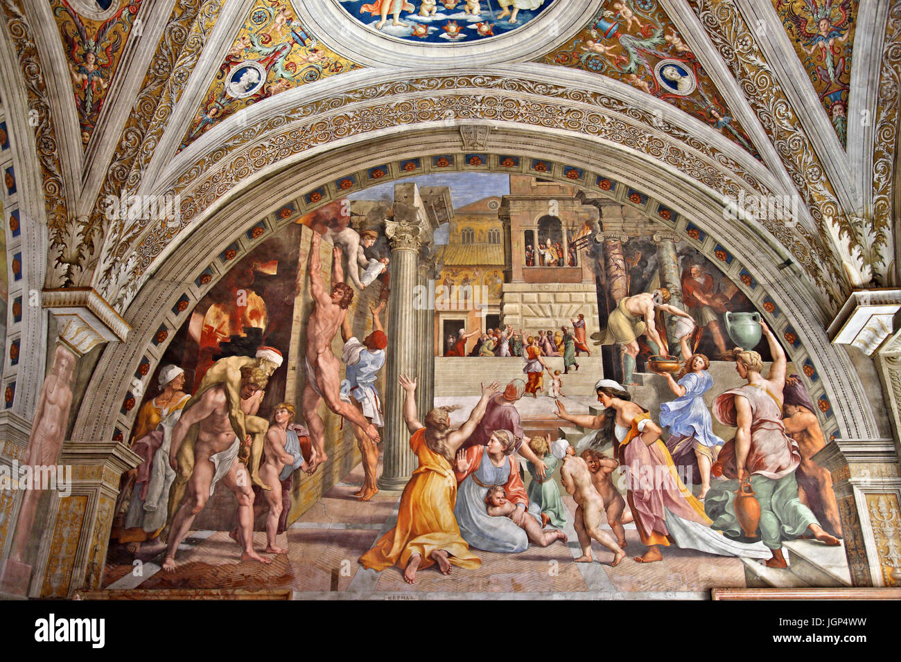 'Incendio di Borgo' ('incendie dans le Borgo') dans Stanza dell'Incendio di Borgo, Stanze di Raffaello ('Raphael Chambres'), Musées du Vatican, Vatican. Banque D'Images