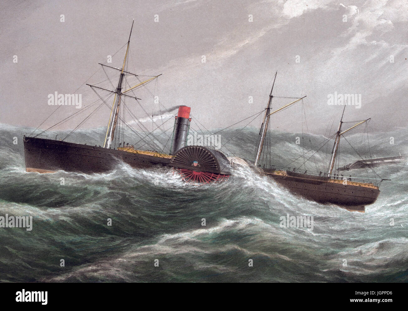 Bateau à vapeur SS PACIFIQUE vers 1850. Un 1853 imprimer en montrant son sauvetage de l'équipage de la barque Jesse Stevens le 4 décembre 1852. Le Pacifique a disparu sans laisser de trace en janvier 1856 après avoir quitté Liverpool pour New York. Banque D'Images