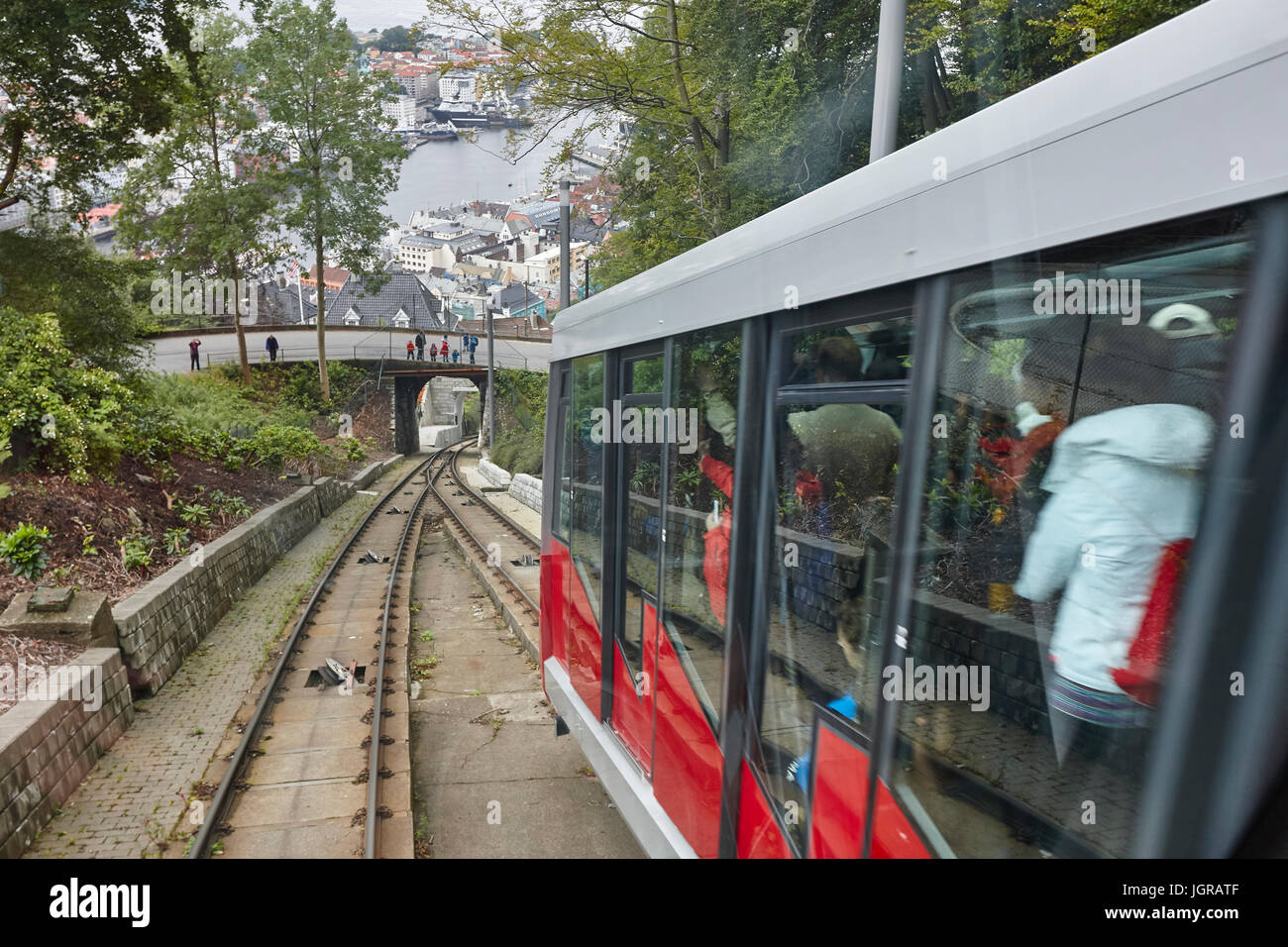 Funiculaire Floibanen. Tourisme norvégien mettez en surbrillance. Le transport. Bergen City Banque D'Images