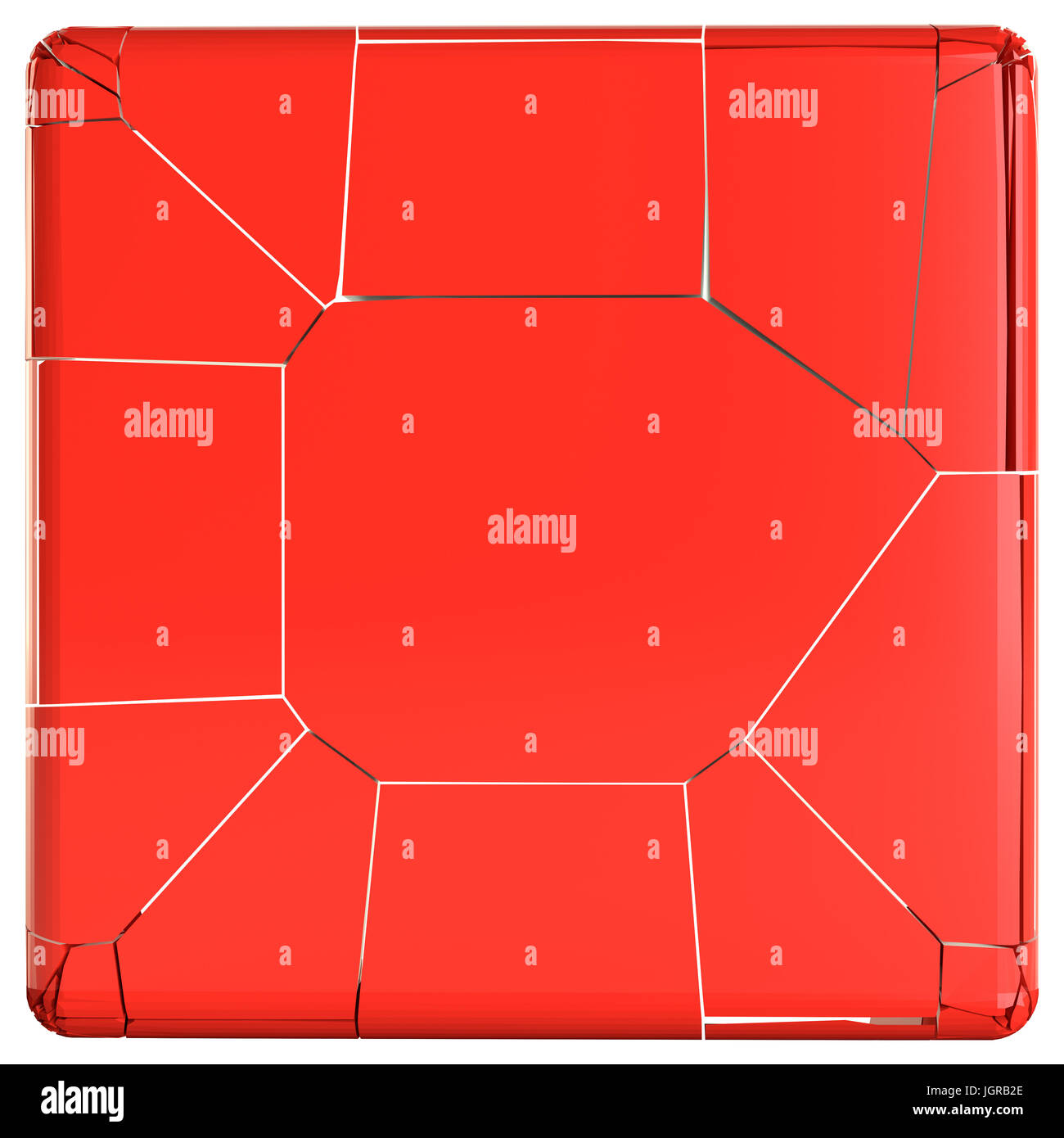 Plan fissurée rouge sur fond blanc Banque D'Images