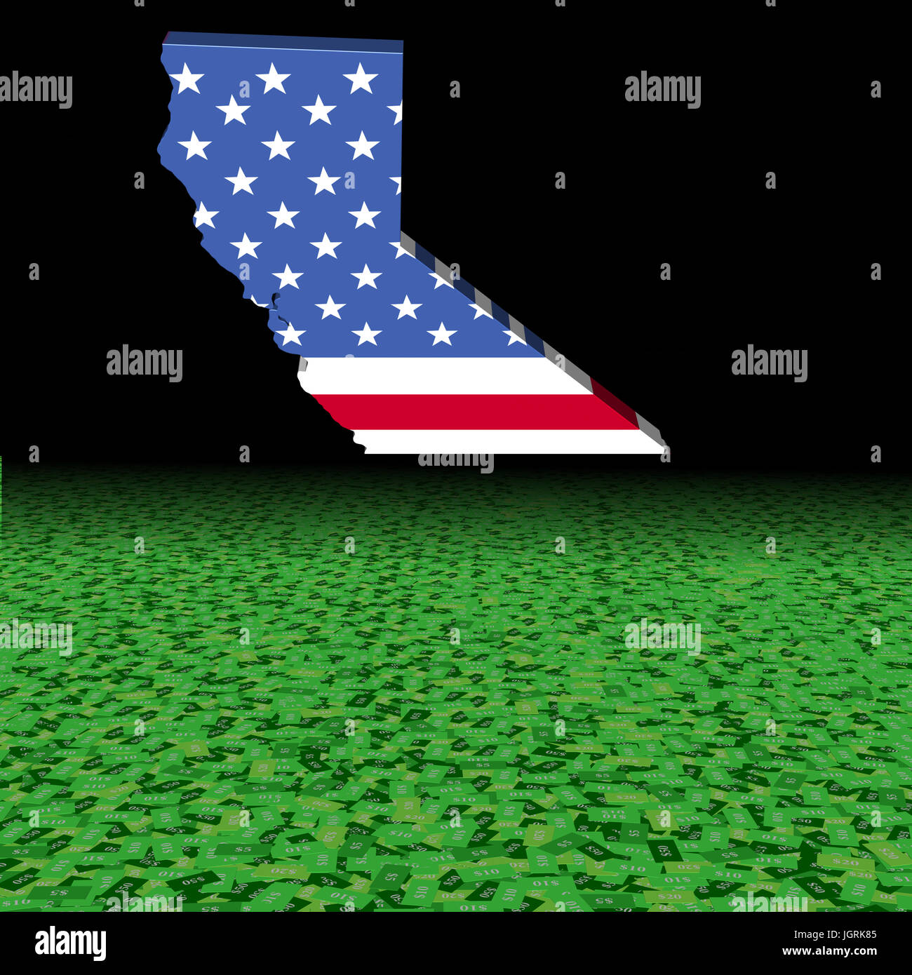 Californie carte drapeau avec abstract dollar illustration avant-plan Banque D'Images