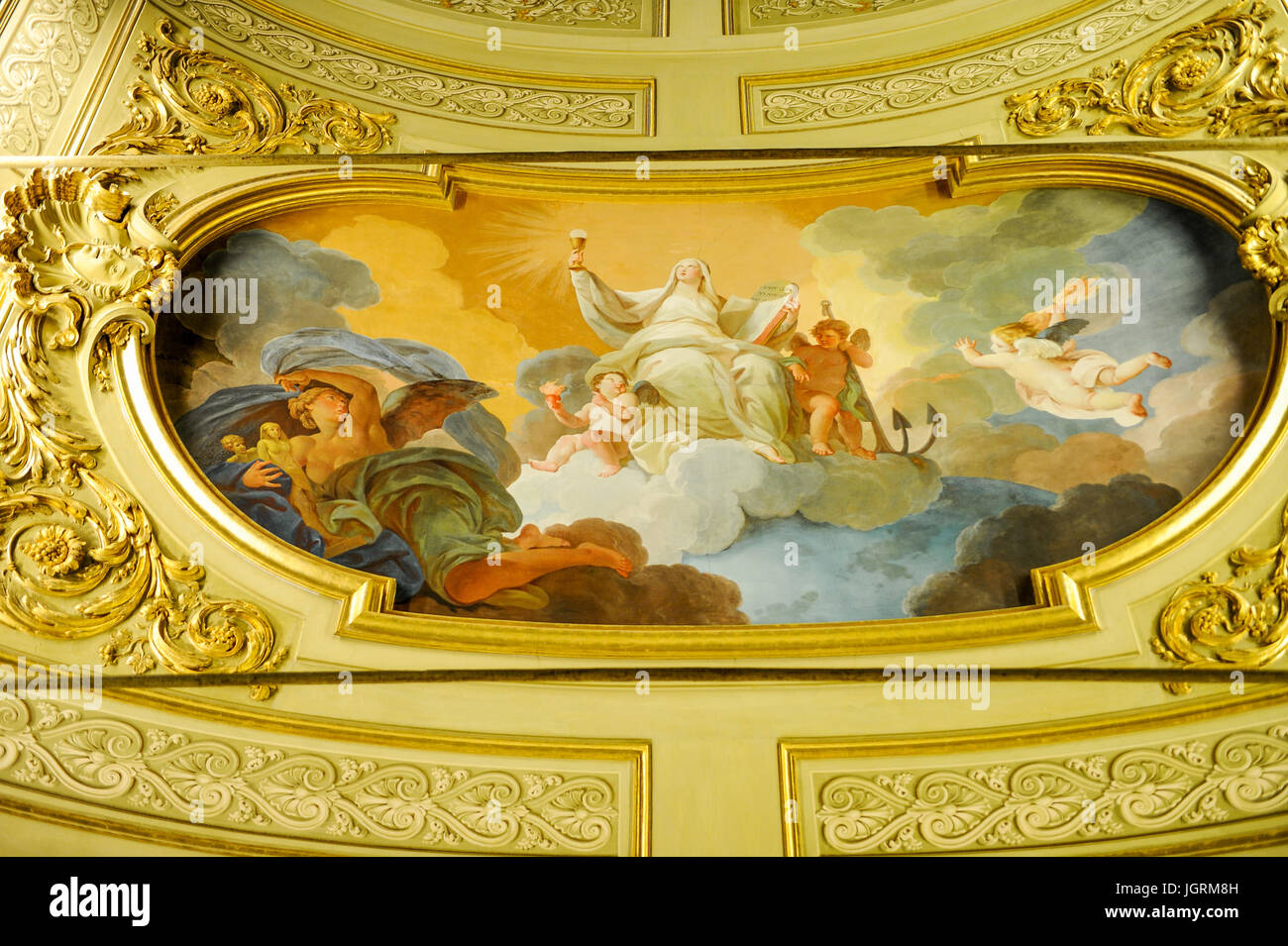 Le plafond décoratif le long du corridor du musée du Vatican, Cité du Vatican, Rome, Italie Banque D'Images