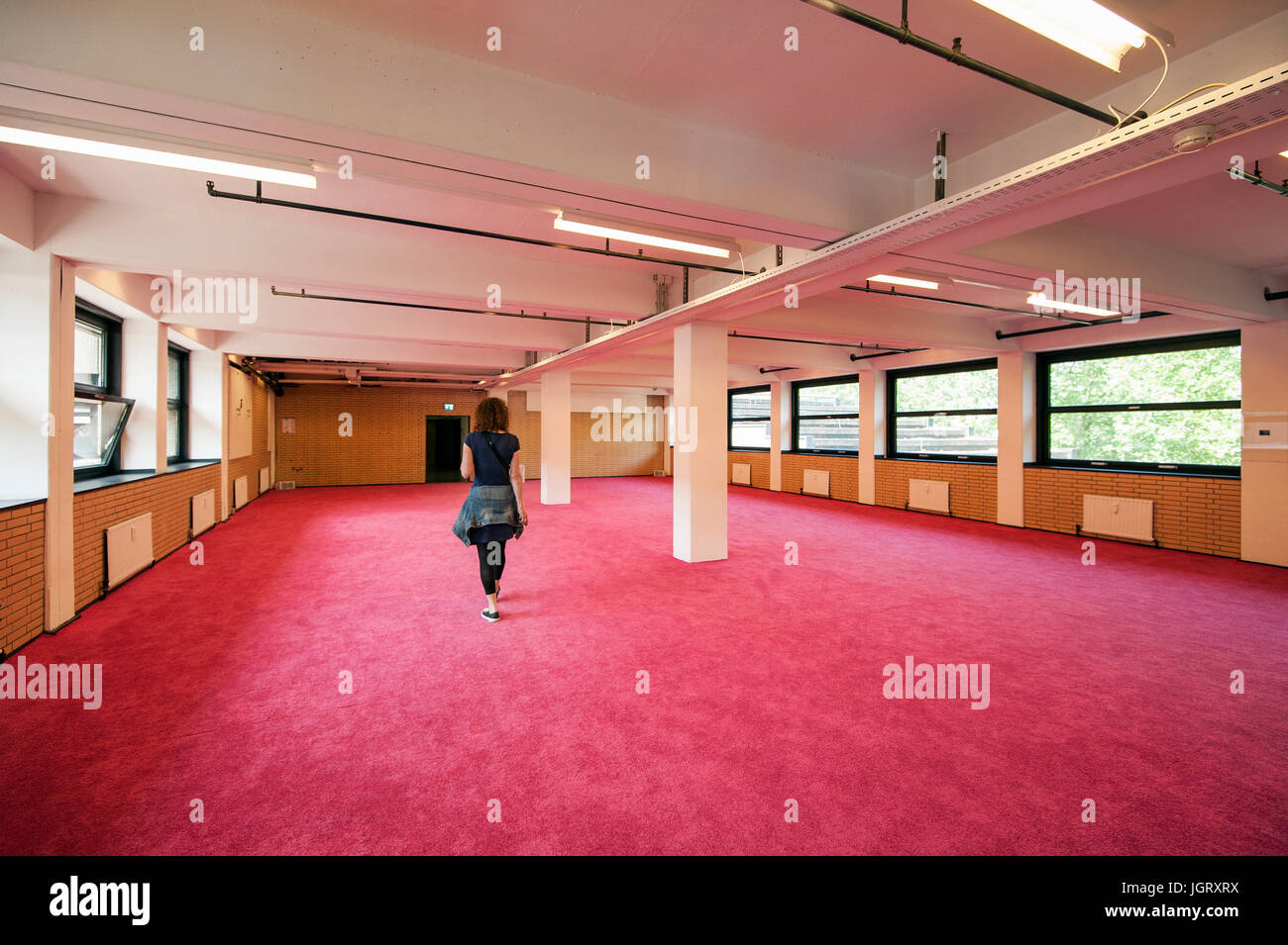 La documenta 14 à Kassel : Chambre avec tapis rose, à la Neue Neue Galerie, Hauptpost. Banque D'Images