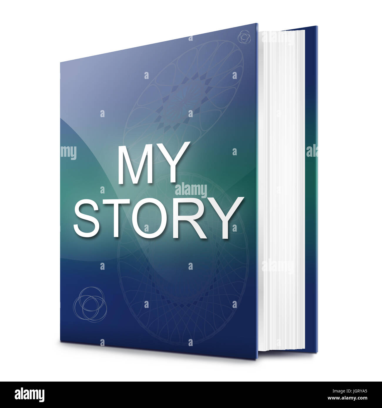 Illustration représentant un livre de texte avec un concept 'My story' titre. Arrière-plan blanc. Banque D'Images