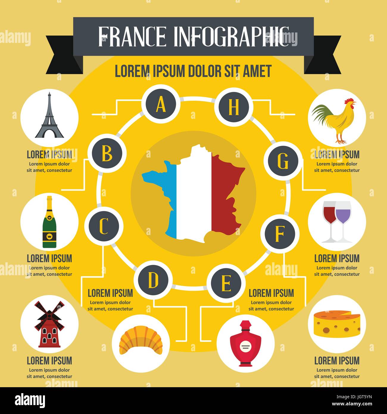 France infographie concept, style plat Illustration de Vecteur