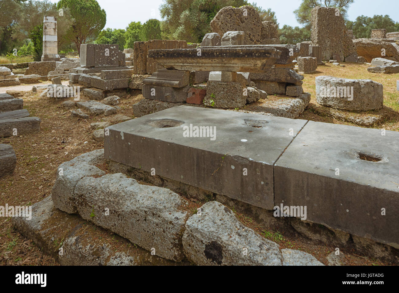 Remants du temple de Zeus à Olympie Banque D'Images