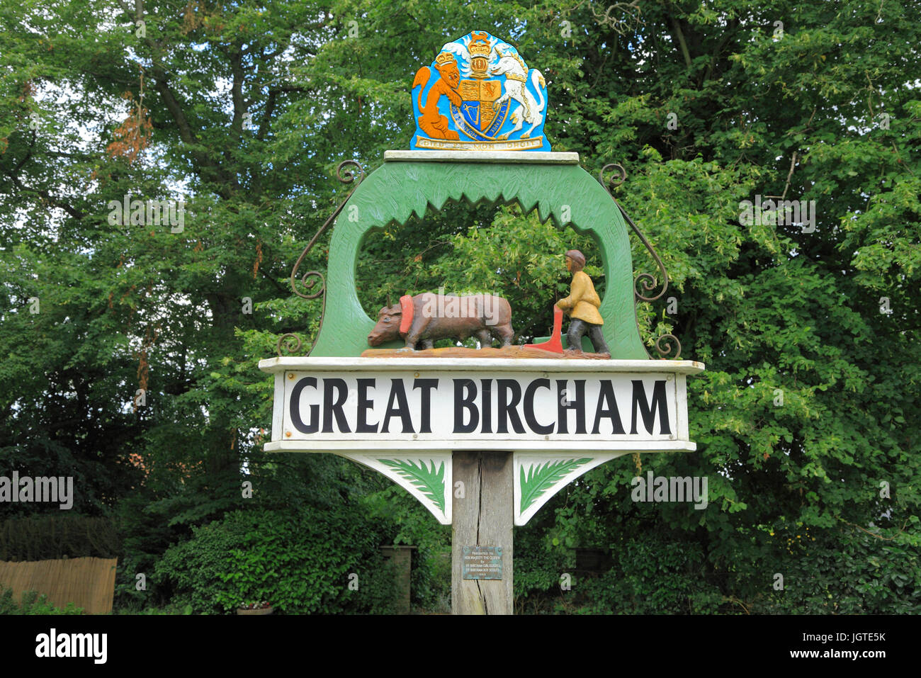 Great Bircham, Norfolk, panneau du village, England, UK, affichage en anglais Banque D'Images