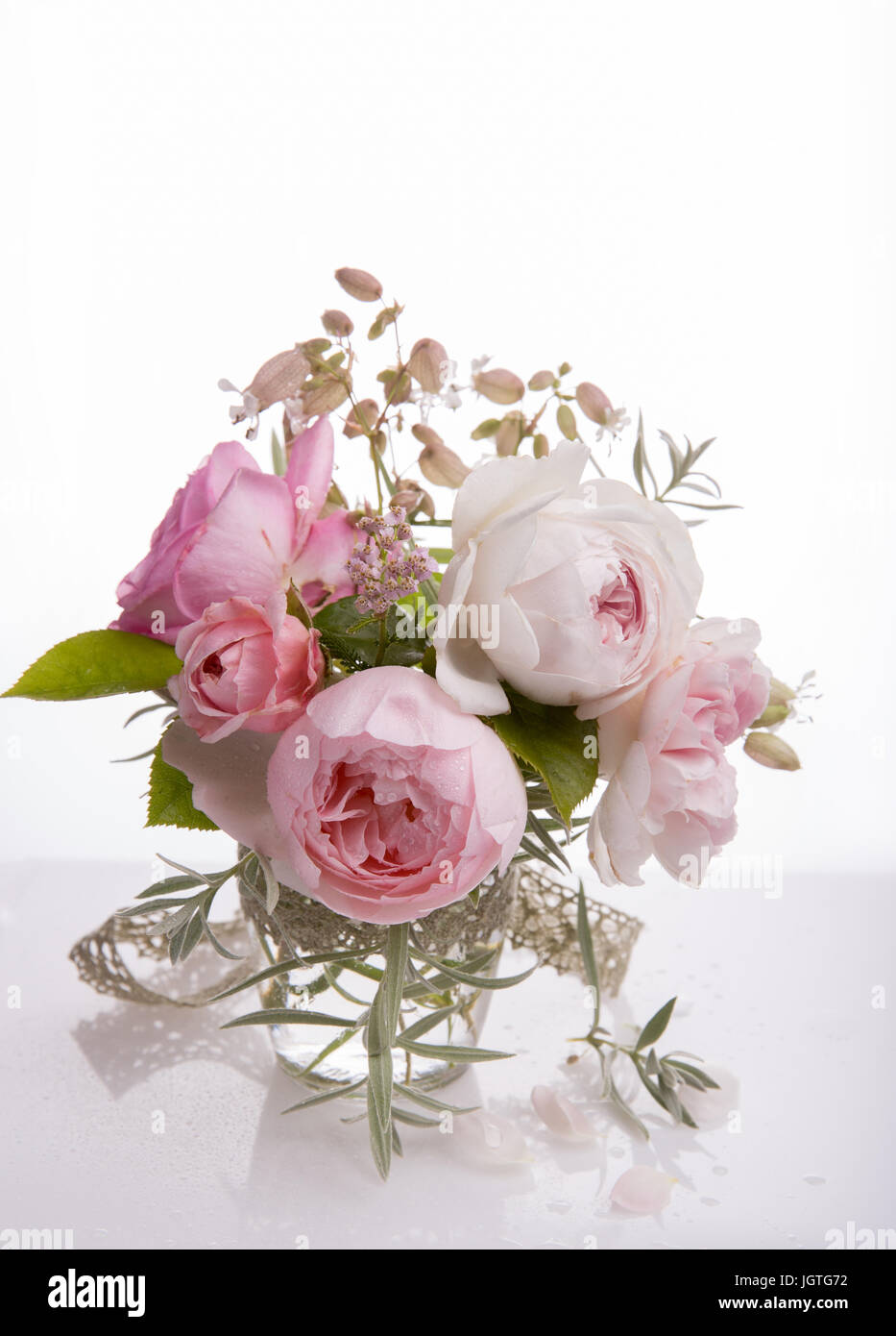 Beau Bouquet De Fleurs Rose Anglaise Sur Fond Blanc Banque D