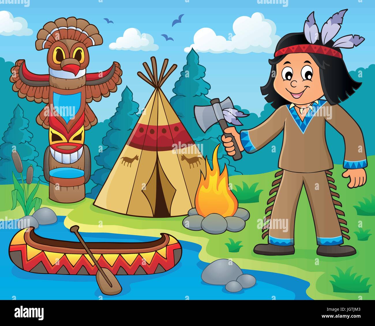 Native American boy image Thème 1 - eps10 vector illustration. Illustration de Vecteur