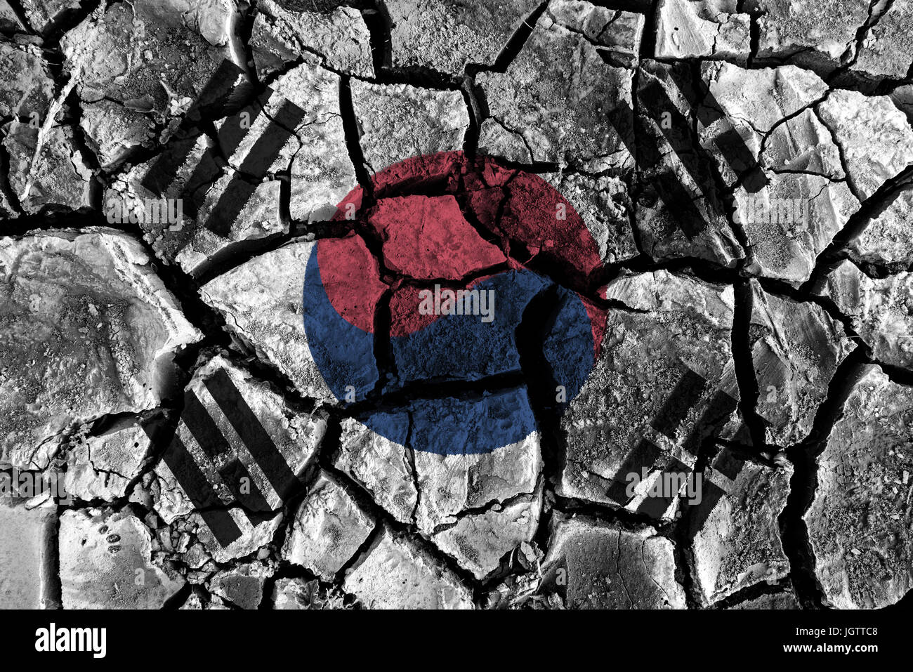 Drapeau de la Corée du Sud la peinture sur sol fissuré haute précision . Illustration 3D . Banque D'Images
