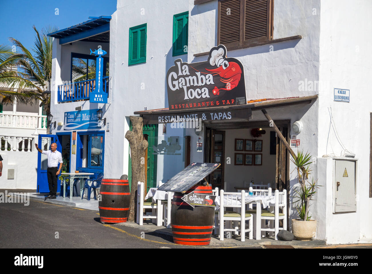 Restaurant de fruits de mer et village de pêcheurs à Tapas-Bar El Golfo, Lanzarote, îles Canaries, Espagne, Europe Banque D'Images