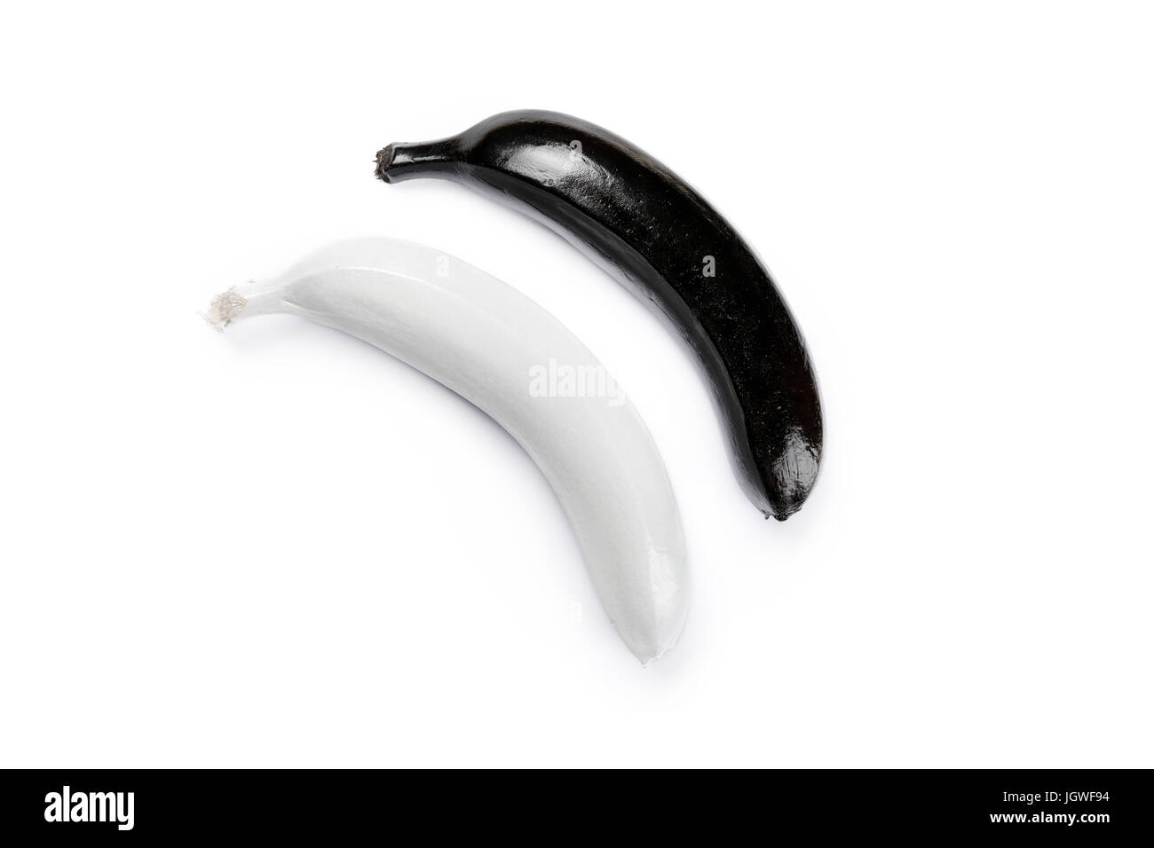 Vue de dessus de la banane de couleur noir et blanc isolé sur blanc, des bananes mûres Banque D'Images