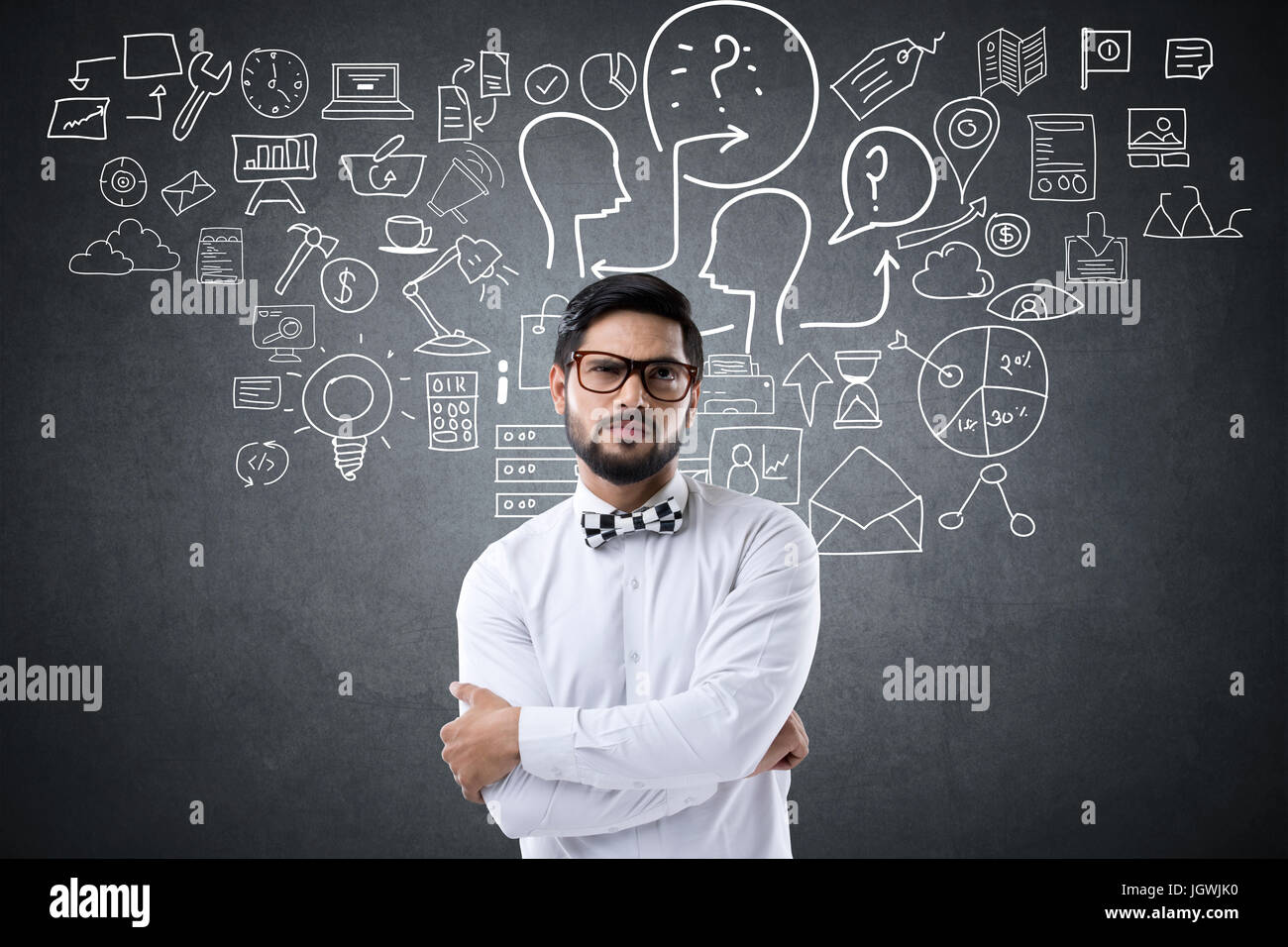 Portrait of businessman avec des icônes Banque D'Images