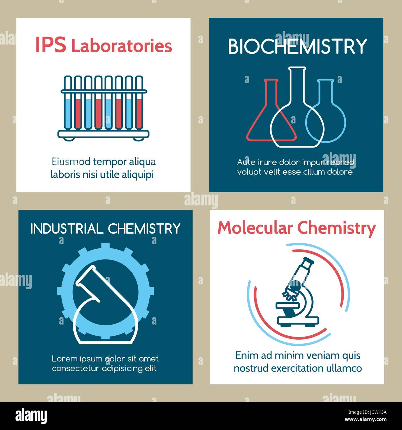 Biologie moléculaire et chimie industrielle cartes vectorielles, de la biochimie et de l'ADN fixé des étiquettes de laboratoire Illustration de Vecteur