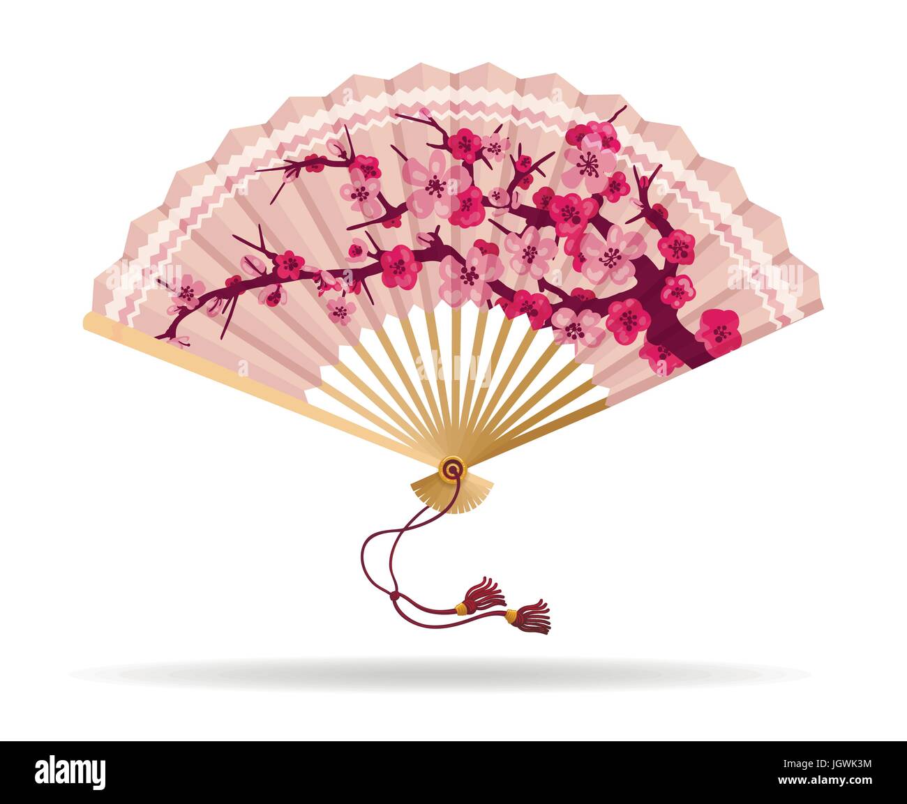 Fleur de cerisier du Japon ventilateur pliant vector illustration. Ventilateur japonais Sakura avec motif de la direction générale, souvenir Geisha isolated on white Illustration de Vecteur