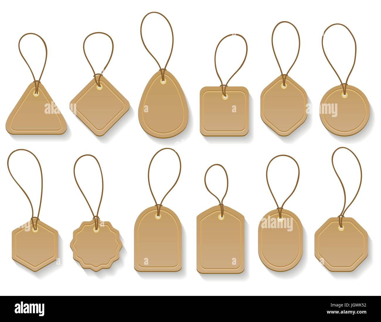 Vector brown paper blank vintage vêtements tags. Collection d'étiquettes de suspension en carton mode isolé sur fond blanc Illustration de Vecteur