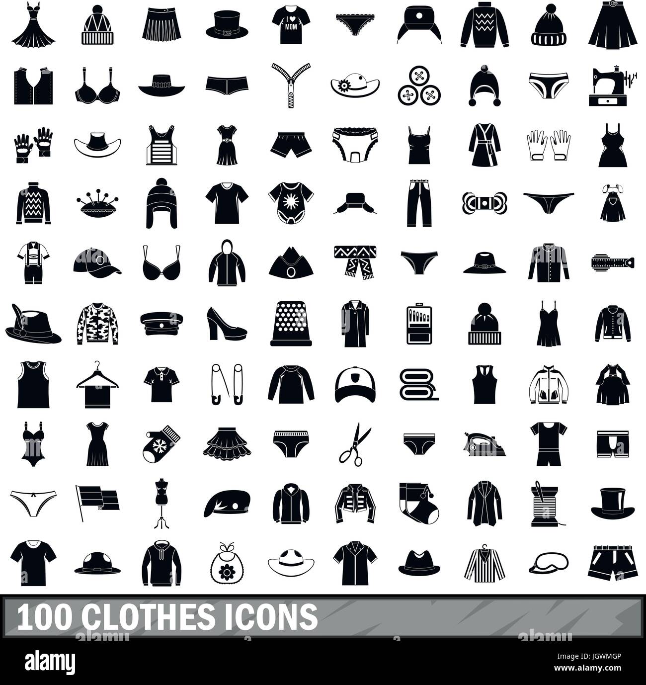 100 icons set vêtements, le style simple Illustration de Vecteur