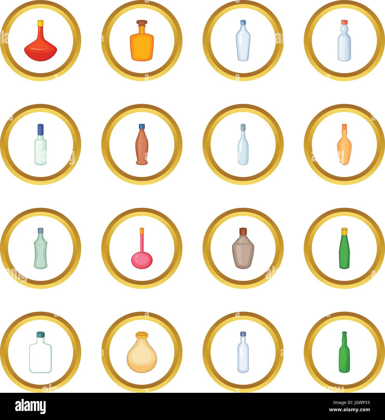 Cercle d'icônes différentes bouteilles Illustration de Vecteur