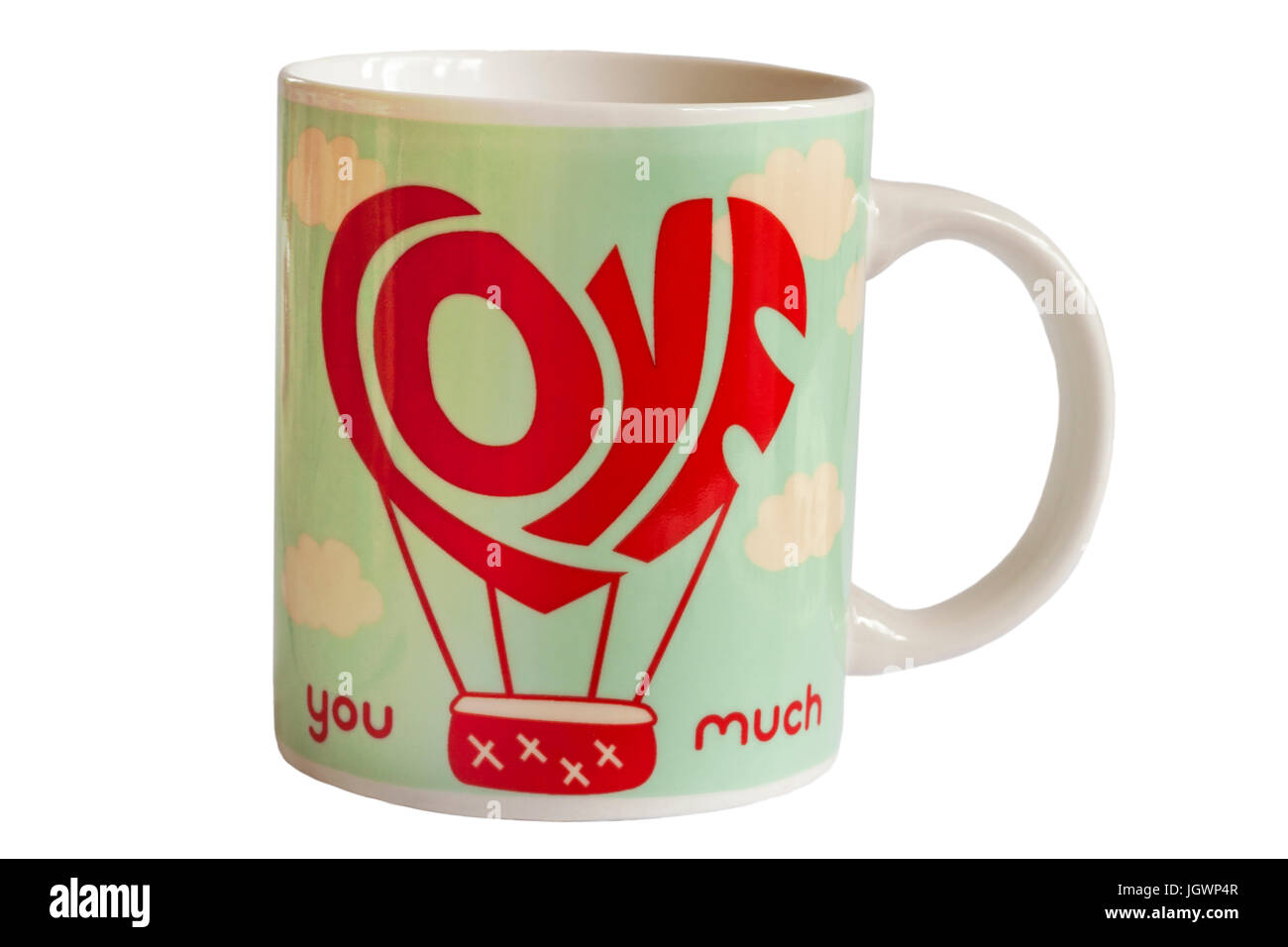 Vous aimez beaucoup xxxx mug isolé sur fond blanc - love hot air balloon contre ciel avec nuages dans l'arrière-plan Banque D'Images