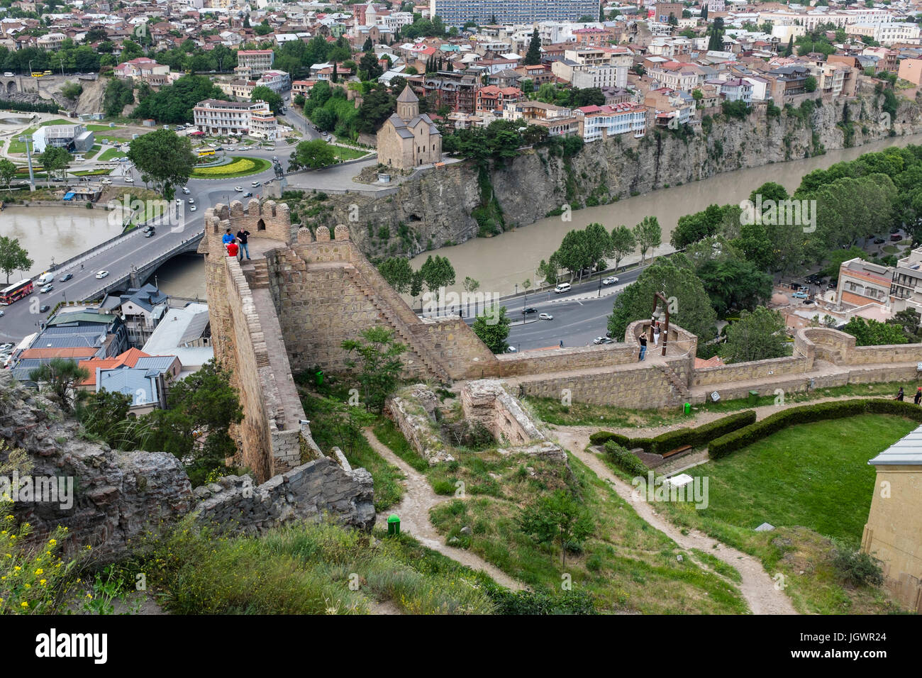 La forteresse de Narikala, surplombant la ville de Tbilissi, Géorgie, l'Europe de l'Est. Banque D'Images