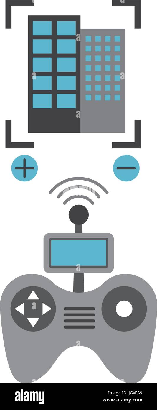 Commande à distance de drones avec builbing Illustration de Vecteur