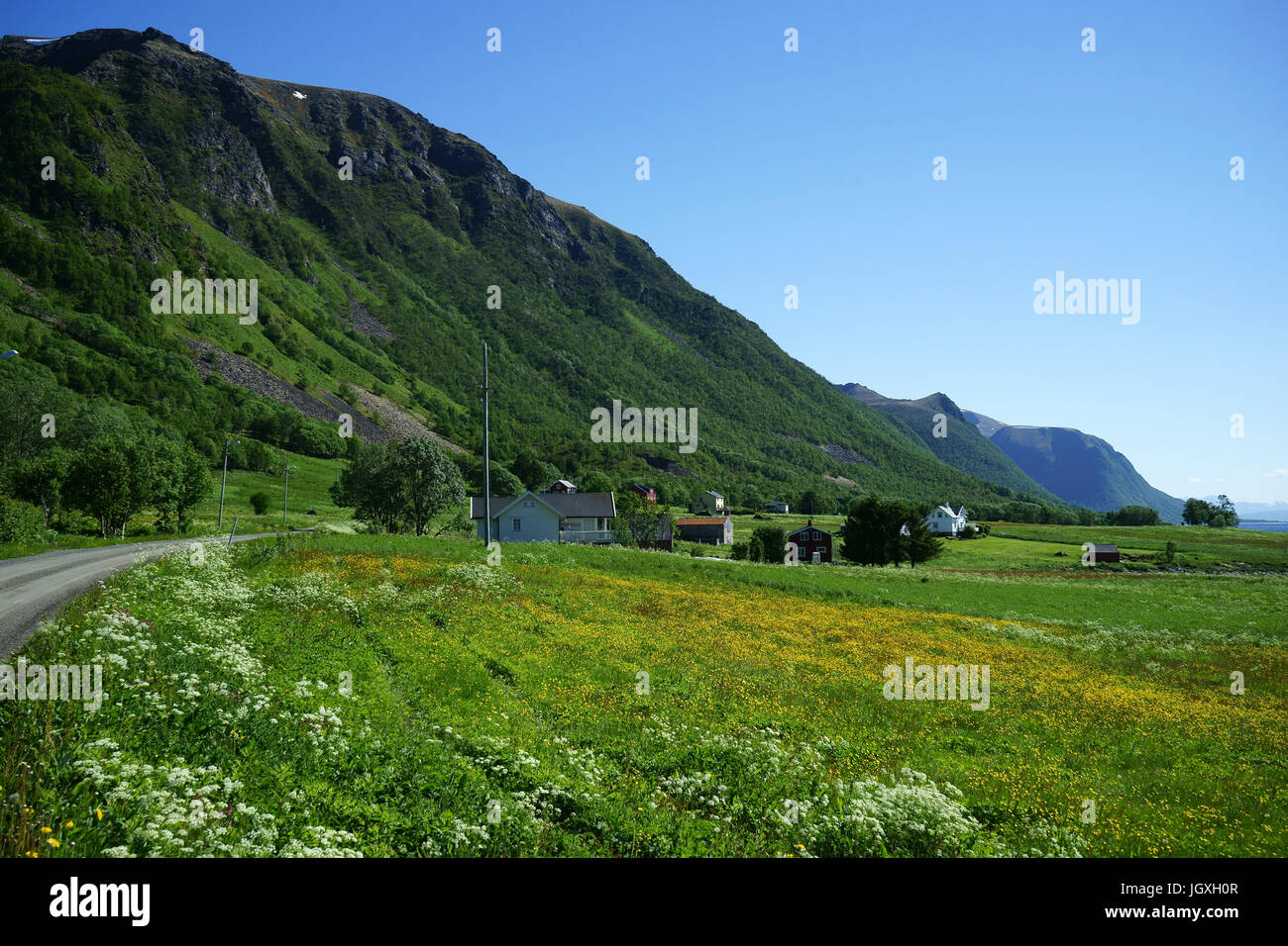 Fermes de prés, Sandnes, Andoy, île de Vesteralen, trb - Nordlnd District, Norvège Banque D'Images