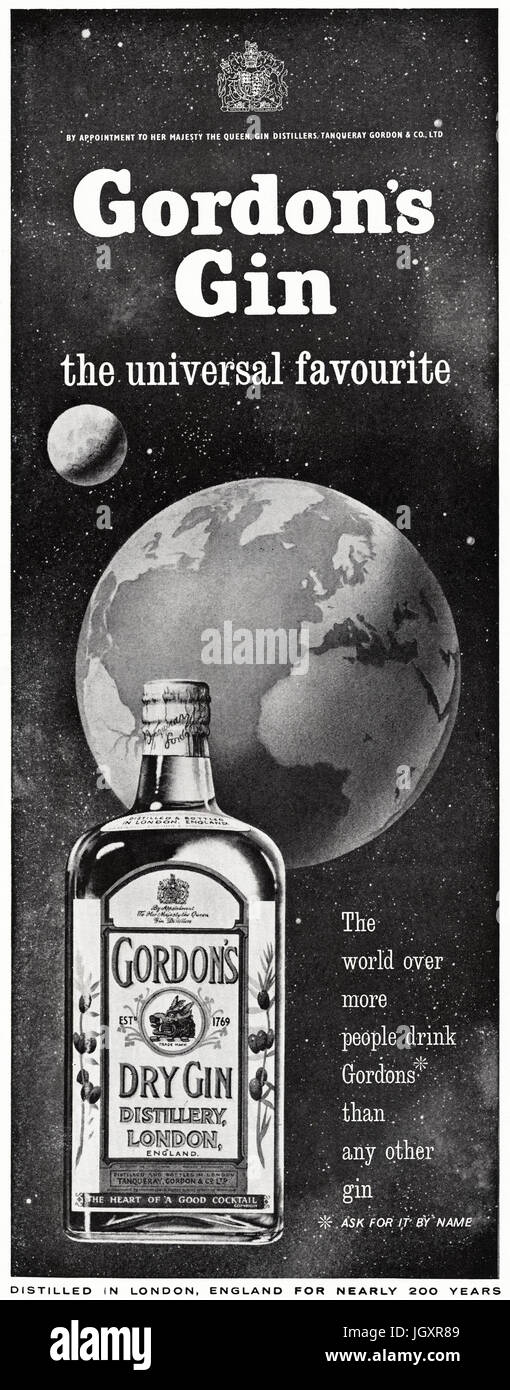 1960 Publicité Publicité Gordon's Dry Gin par nomination royale dans la région de Old vintage magazine en date du 5 décembre 1960 Banque D'Images