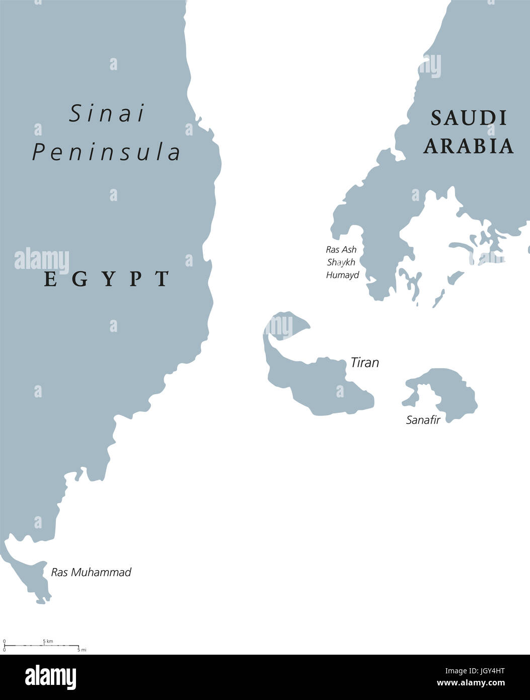 Détroit de Tiran. Des passages étroits entre Sinaï et Mer d'Arabie qui péninsules seperate les golfe d'Aqaba à partir de la Mer Rouge. L'illustration. Banque D'Images