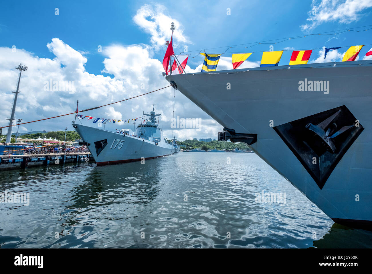 La base navale de Ngong Shuen Chau, Hong Kong - 9 juin 2017 : Yinchuan (numéro 175) missiles visité Hong Kong et a été ouvert au public. Banque D'Images