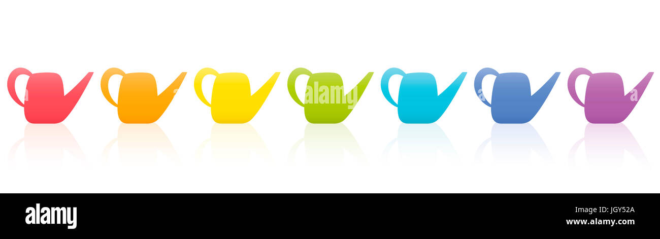 Arrosoirs - rainbow color collection - sept différents éléments. Banque D'Images