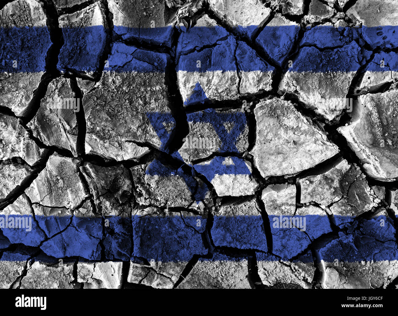Drapeau Israël peinture sur sol fissuré haute précision . Illustration 3D . Banque D'Images