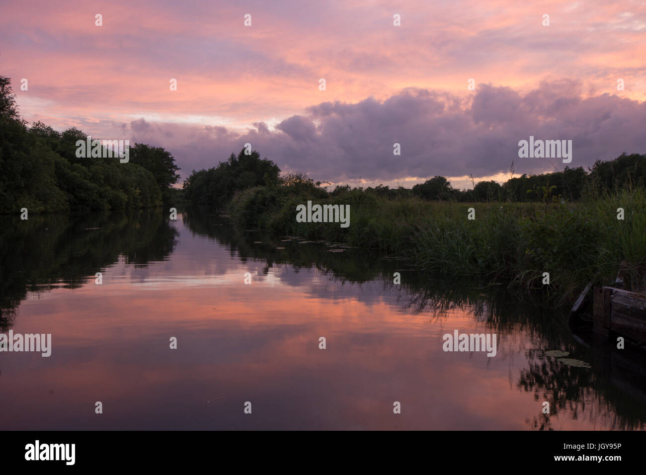 Ant La Rivière, Norfolk Broads, UK. De juin. Le coucher du soleil. Banque D'Images