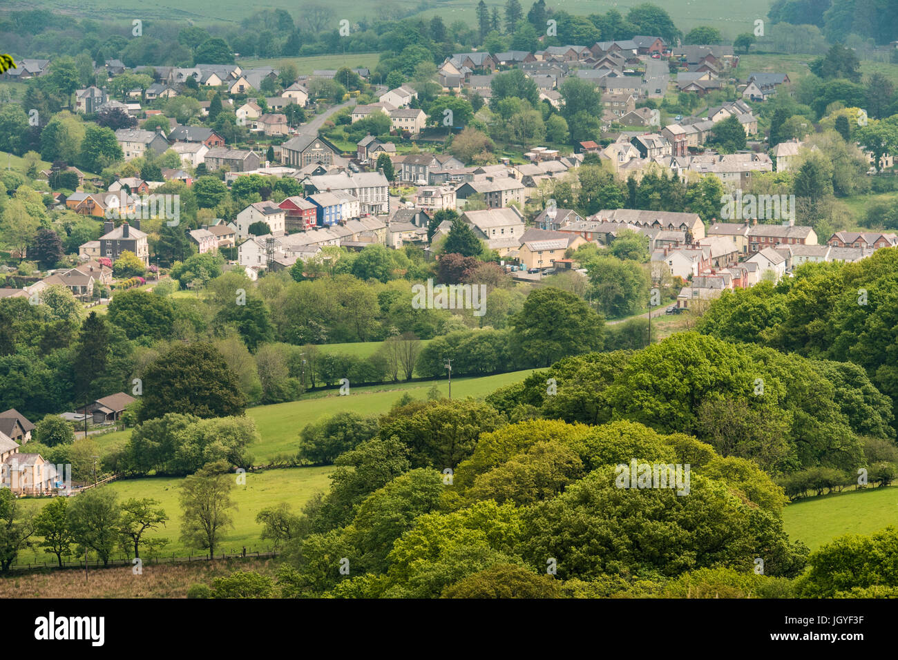 Vue éloignée de Llanwrtyd Wells, Powys, Wales, UK. Banque D'Images