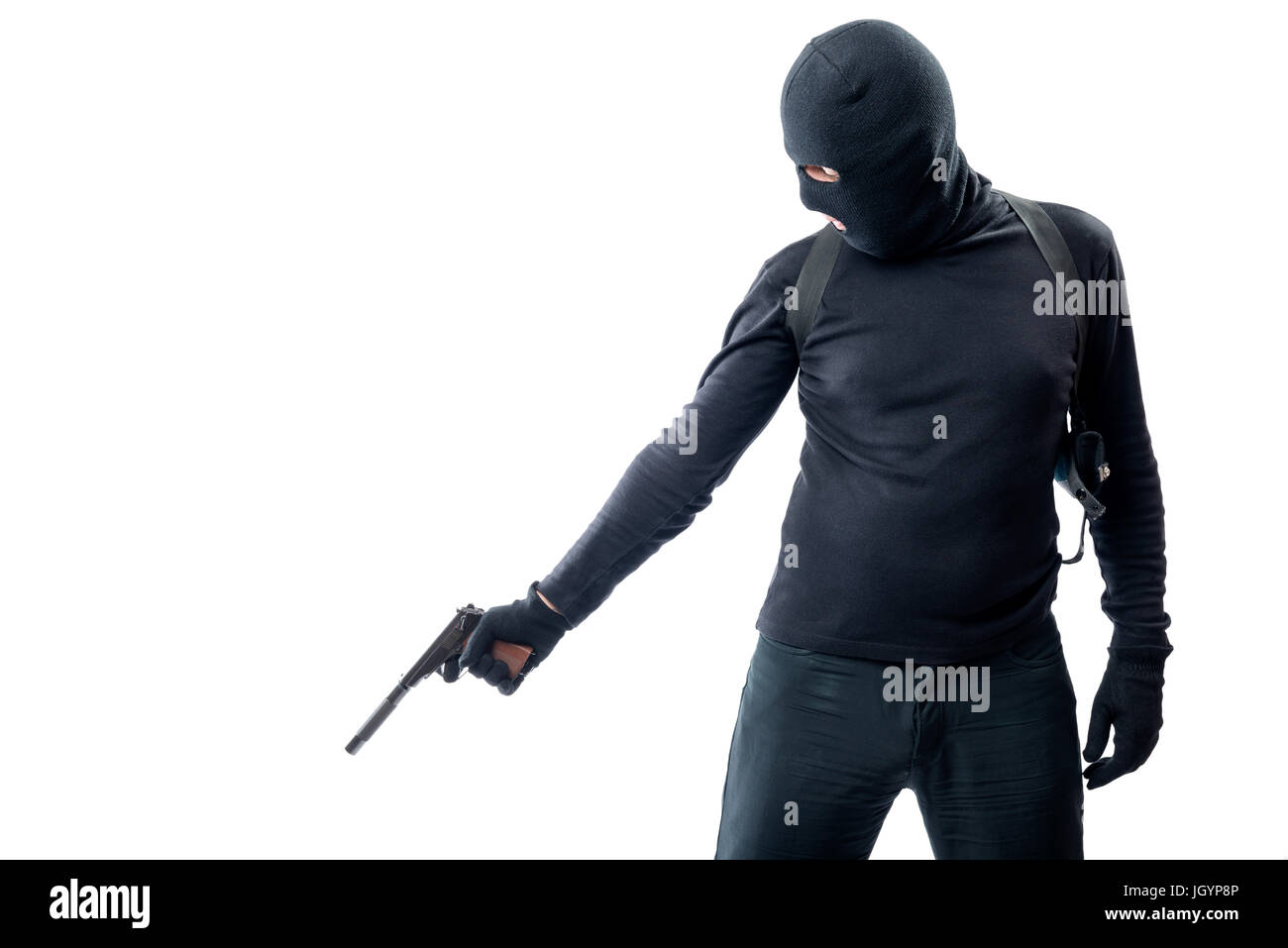 Le tueur de forêt un pistolet avec un silencieux dans une personne couchée Banque D'Images
