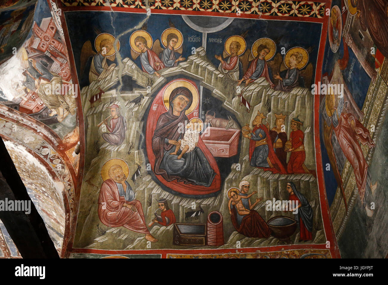 Agios Nikolais tis Stegis église Byzantine. Fresque au plafond. Chypre. Banque D'Images