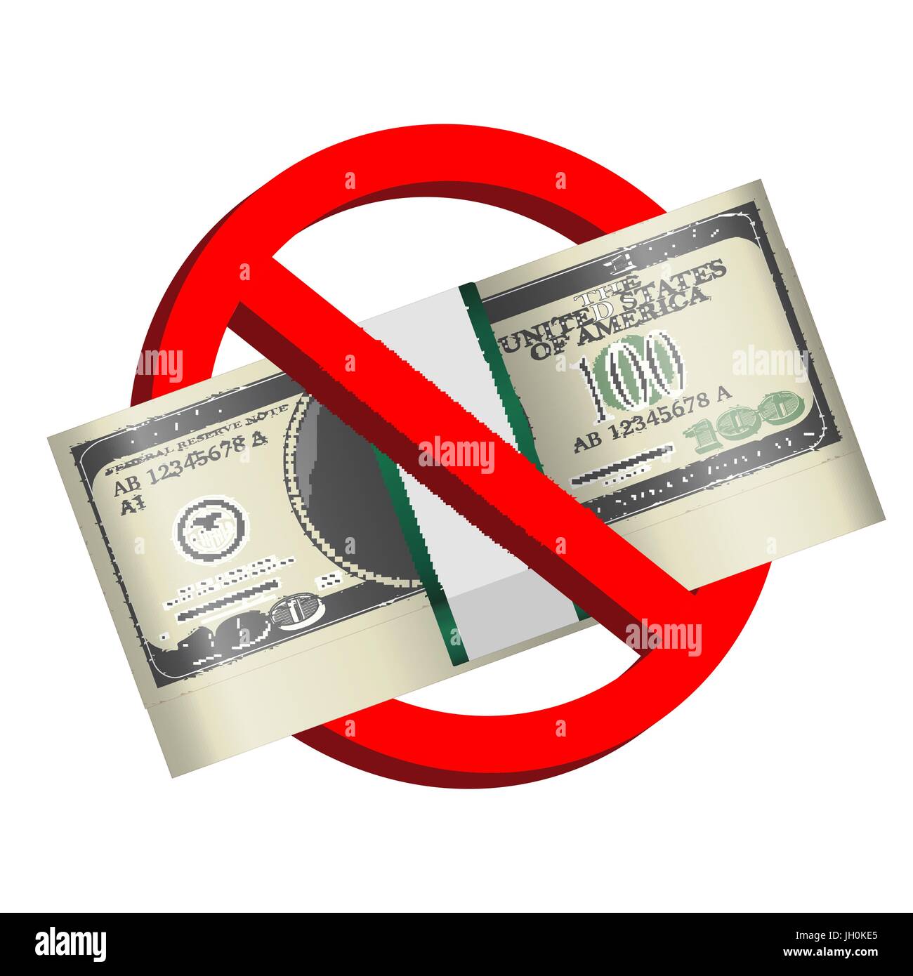 Les panneaux d'interdiction avec pack de billets en dollars Illustration de Vecteur