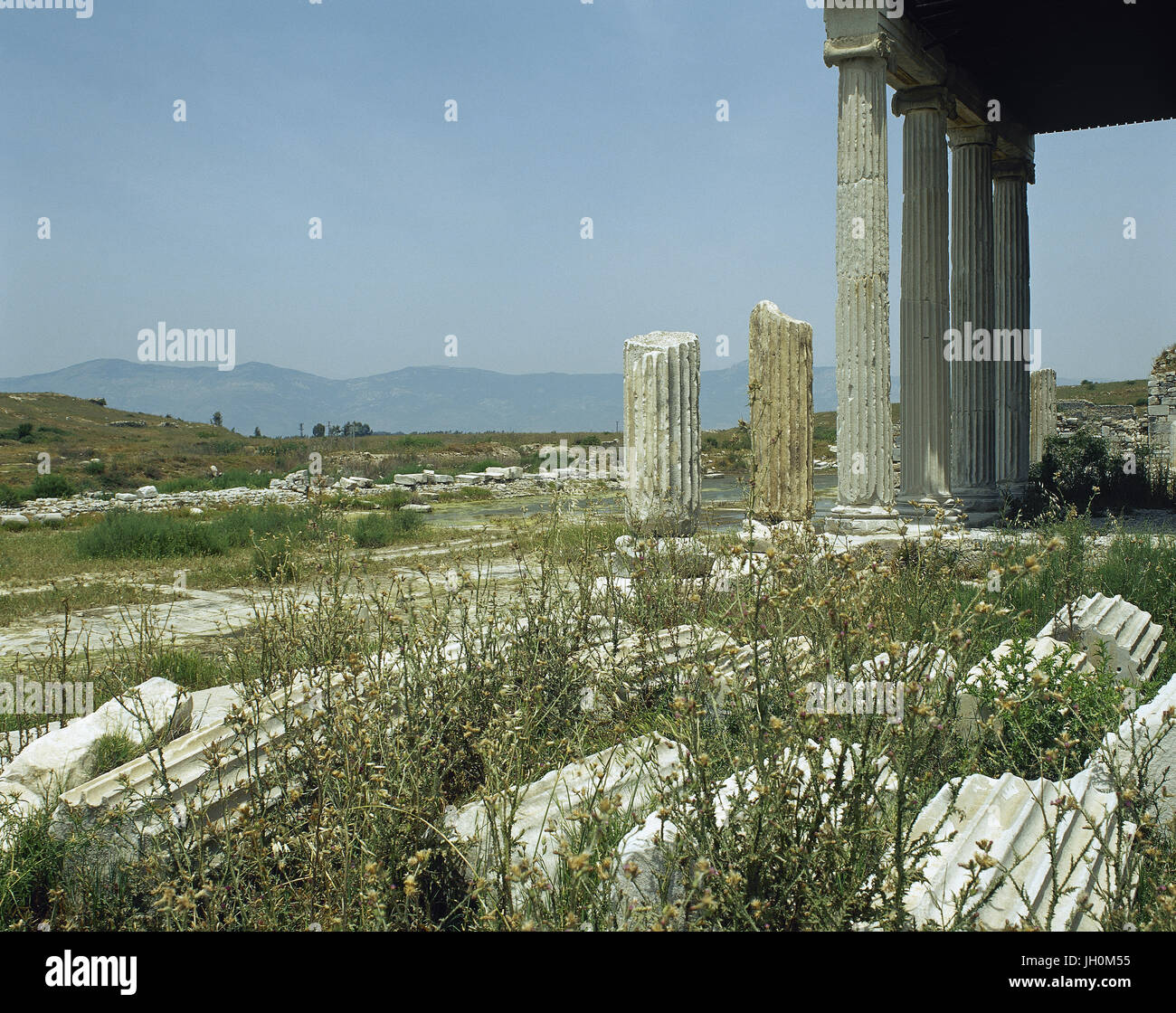 La Turquie. Milet. Ancienne ville grecque sur la côte de l'Anatolie. Portique de l'agora du nord. Ruines. Banque D'Images