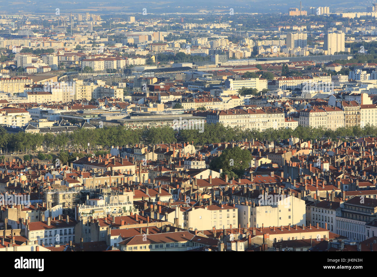 Vue panoramique à partir de la vue de Notre Dame de la colline de Fourvière. La France. Banque D'Images