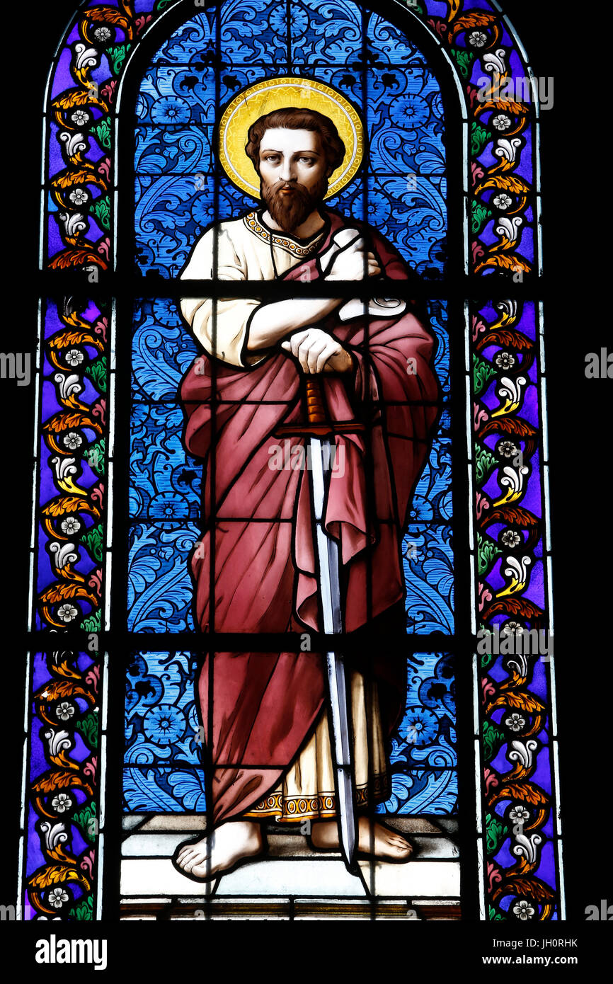 Vitraux dans l'église Saint-Sacrement, Paris. Saint Pierre. Paris. La France. Banque D'Images