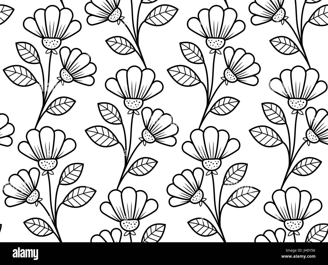 Modèle sans couture botanique, fleurs vecteur dessiné à la main en noir et blanc Illustration de Vecteur
