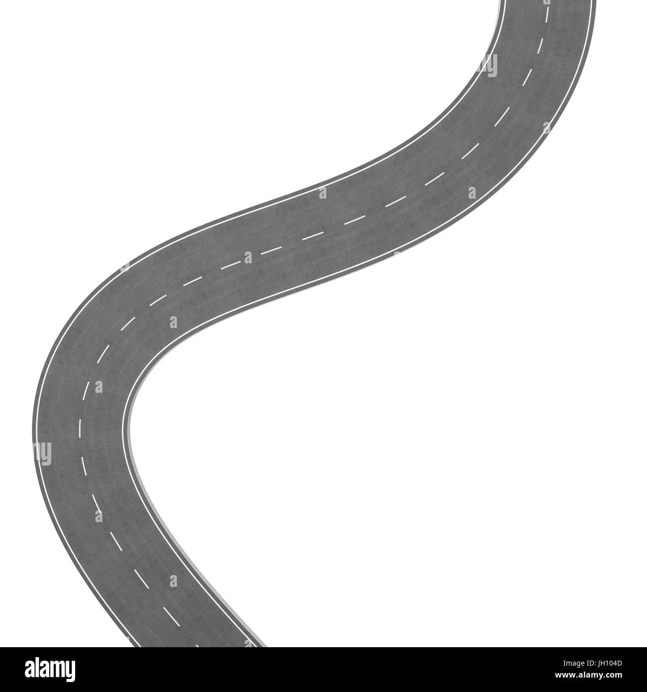 Route sinueuse isolé sur fond blanc. Emplacement route chemin modèle infographique. Route à deux sens de flexion sur un fond blanc. Route asphaltée avec tours Banque D'Images