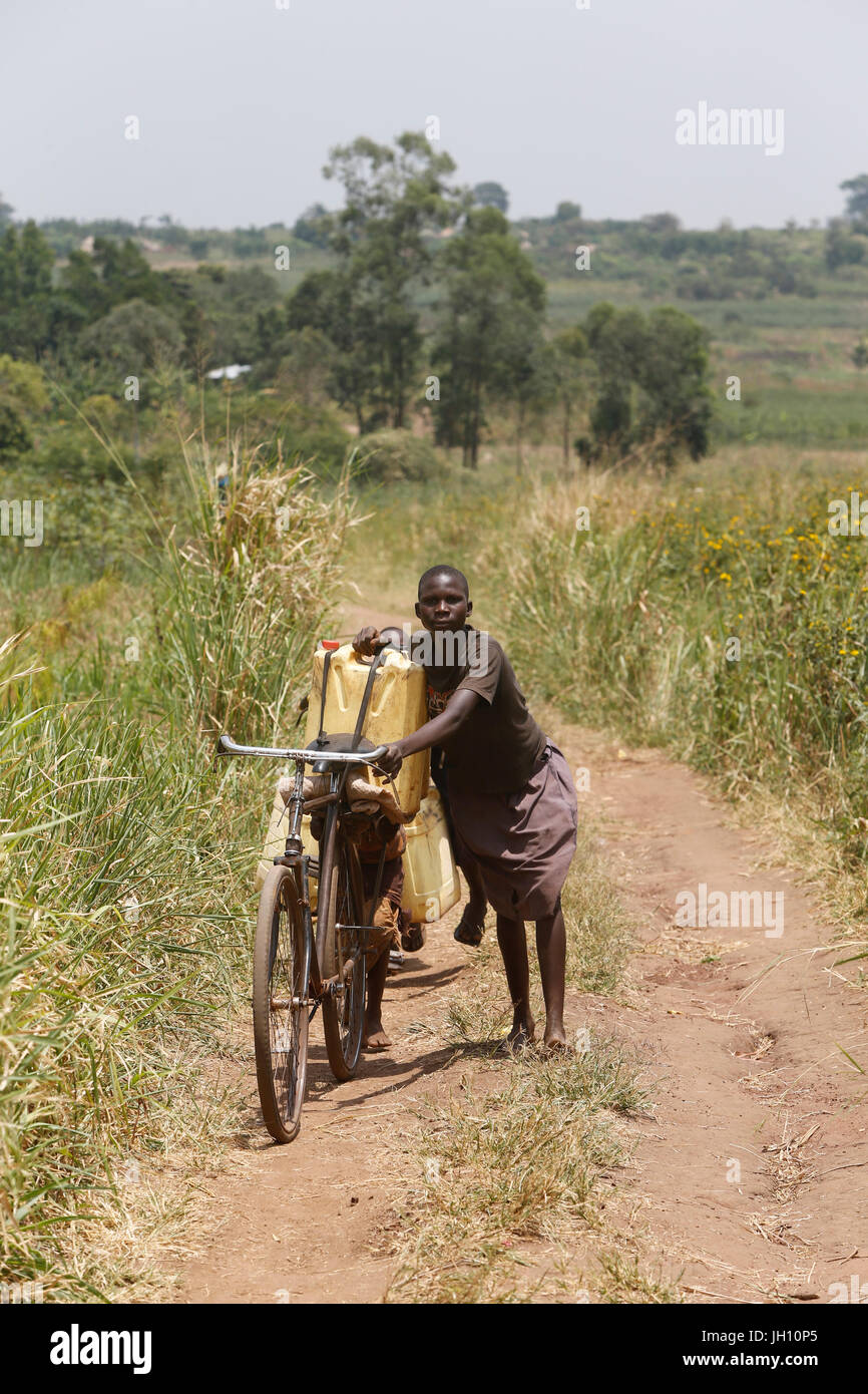 Corvée d'eau. L'Ouganda. Banque D'Images