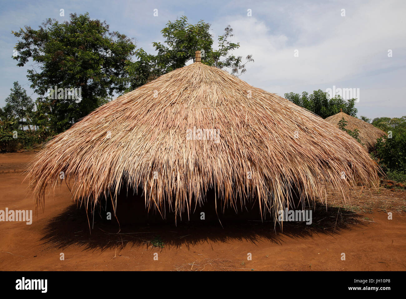 Maison avec un toit de chaume. L'Ouganda. Banque D'Images