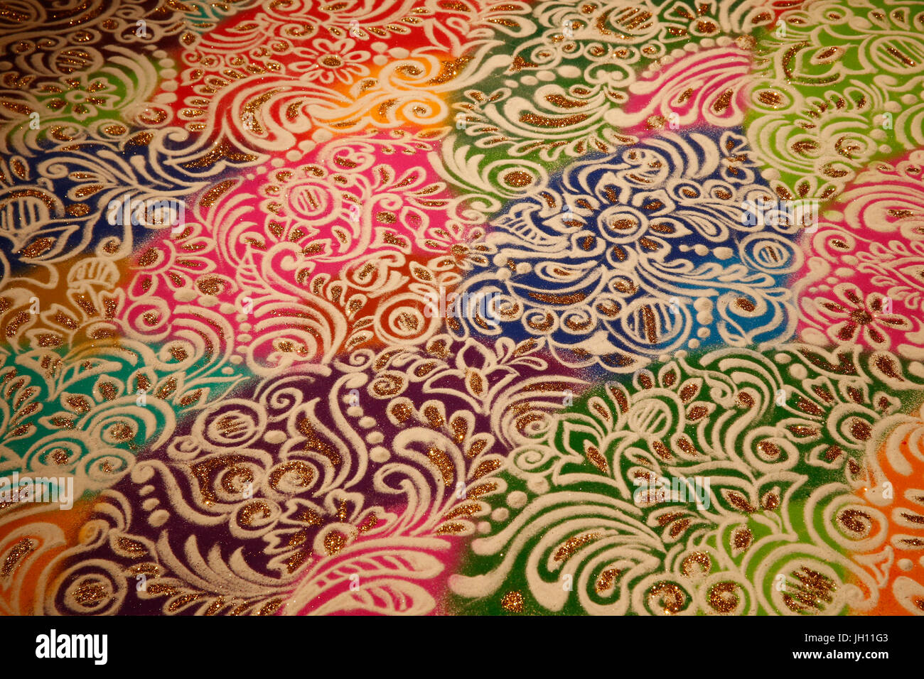 Diwali rangoli fait par artiste Kalpana Jadhav. United Kingdom. Banque D'Images